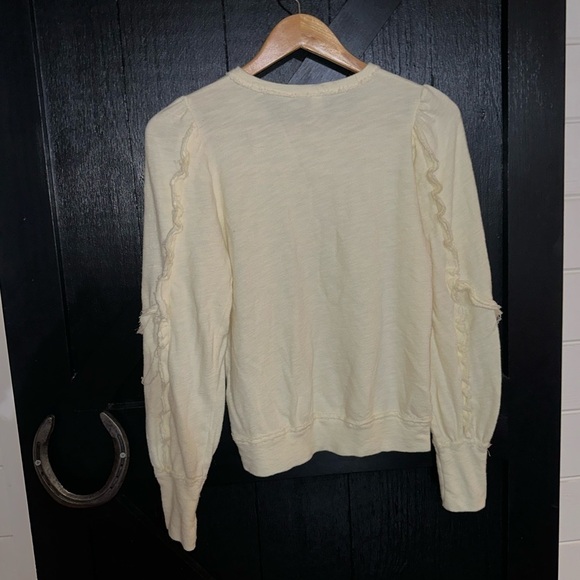 PILCRO Anthropologie Ruffle Sleeve Ivory Pullover Cotton Modal Boho Sweater Sz S - Picture 6 of 11